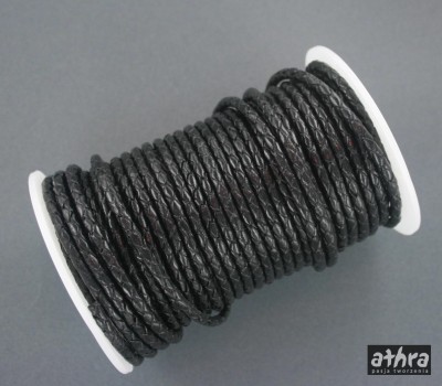 Rzemień skórzany 3,0mm, czarny, pleciony, BLACK30P/20