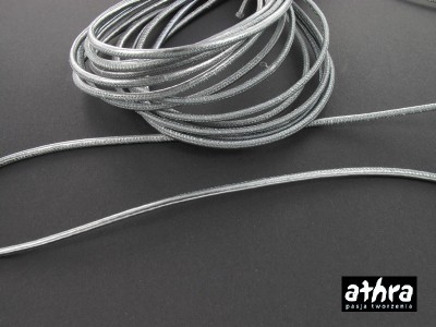 Rzemień naturalny, szyty, 3 mm, METALLIC SILVER