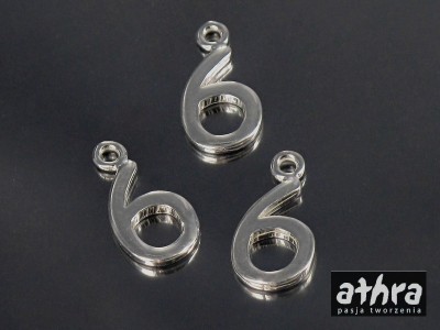 Zawieszka z mosiądzu, posrebrzana cyferka "6", CYF6/S