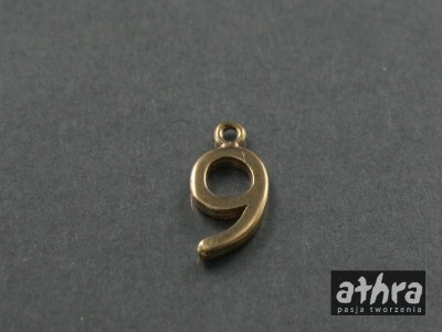 Zawieszka z mosiądzu,  cyferka "9", CYF9/M