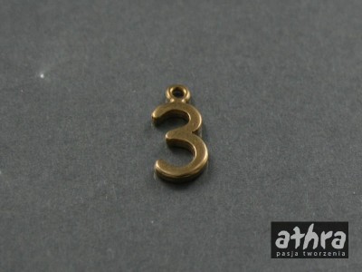 Zawieszka z mosiądzu,  cyferka "3", CYF3/M