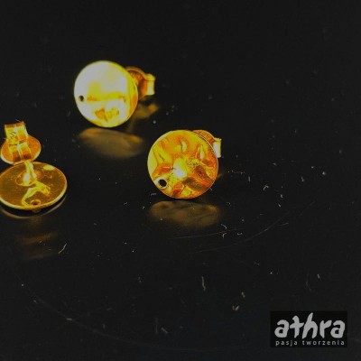 Zapięcie kolczyka pozłacane sztyft 10mm koło młotkowane, SM6510/D