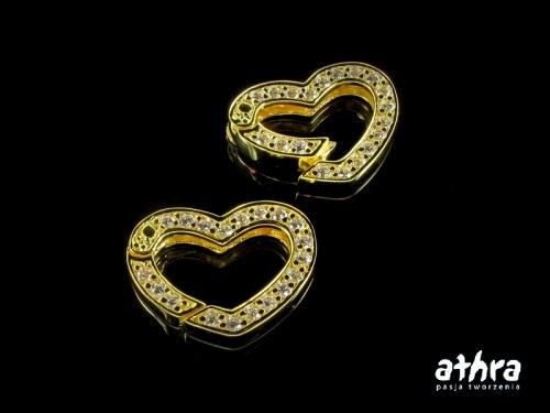 www_athra_pl_CH1501/D srebrne pozłacane zapięcie ozdobne, serce z cyrkoniami