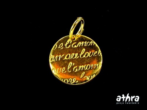 srebrna zawieszka pozłacana kółko z grawerem próba ag 925