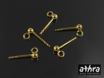 Zapięcie kolczyka ze sztyftem z kulką 3,0mm, pozłacane, SZT3/D