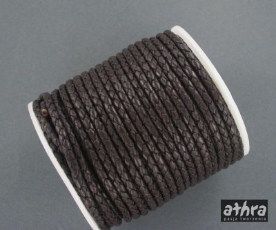 Rzemień skórzany 2,5mm, brązowy, pleciony, BROWN25P/25