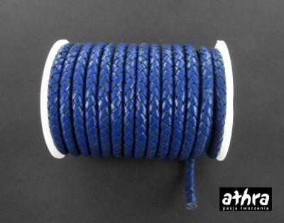 Rzemień naturalny, pleciony 6mm,  DEEP BLUE