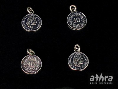 Zawieszka srebrna, oksydowana, moneta, ZL385/12 /O