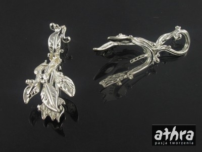 Zawieszka z mosiądzu posrebrzana, listki z uchwytem średnia , ZWB2063/S