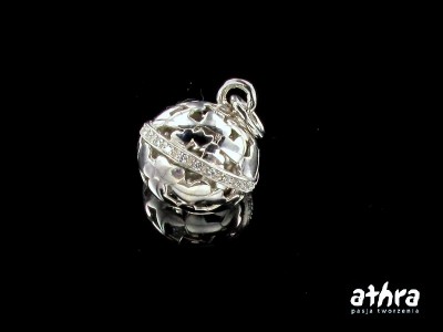 Zawieszka srebrna, ażurowa kula z dzwonkiem i cyrkoniami, PR08/R