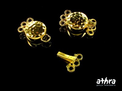 Zapięcie okrągłe, młotkowane,  na trzy sznury,  pozłacane,CH0669/3/D