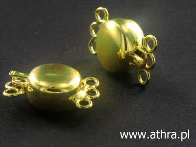 Zapięcie okrągłe, gładkie, na trzy sznury, pozłacane, CH0667/3/D