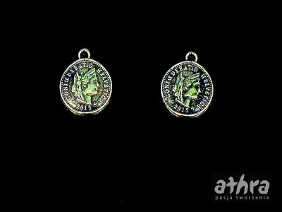 Zawieszka srebrna, oksydowana, moneta, ZL385/14/O