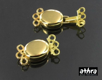 Zapięcie owalne, gładkie na trzy sznury, pozłacane, CH0665/3/D