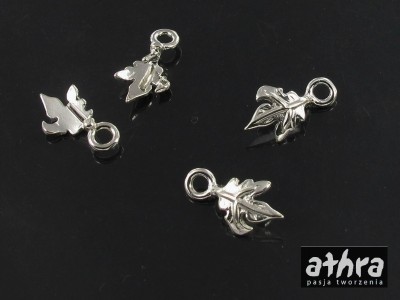 Zawieszka z mosiądzu posrebrzna do wisiorka klon z bolcem, ZWB2067/S