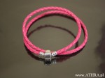 Bransoletka typu pandora, rzemyk pleciony, podwójny, różowy, BPAN19