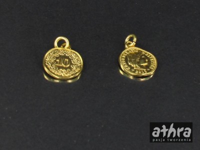 Zawieszka srebrna, moneta, pozłacana,ZL385/12/D