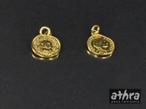 www_athra_pl_ZL385/12/D  elementy srebrne  zawieszka pozłacana moneta