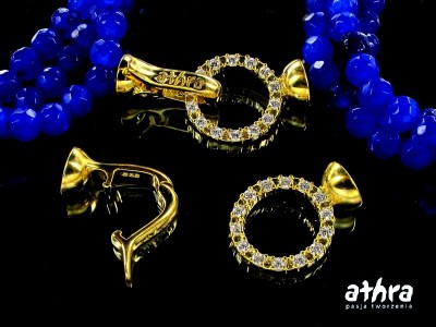 Zapięcie srebrne do korali, z cyrkoniami, pozłacane, SVA13/5/D