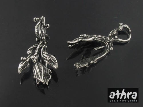 www_athra_pl_ZWB2063/O srebrna zawieszka oksydowana listek z bolcem próba ag 925