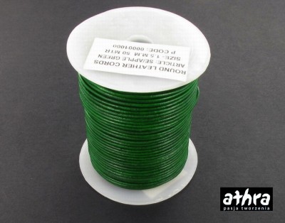Rzemień skórzany 1,5mm, szpula, APPLE GREEN