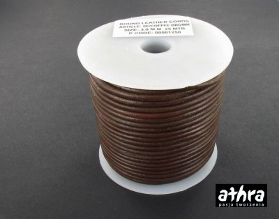 Rzemień skórzany 3,0mm, brązowy, lakierowany, BROWN30
